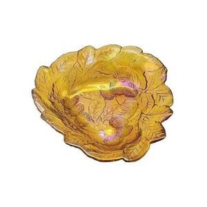 INDIANA GLASS Amber Carnival Glass Loganberry Berries Leaves Candy Dish Bowl 7"